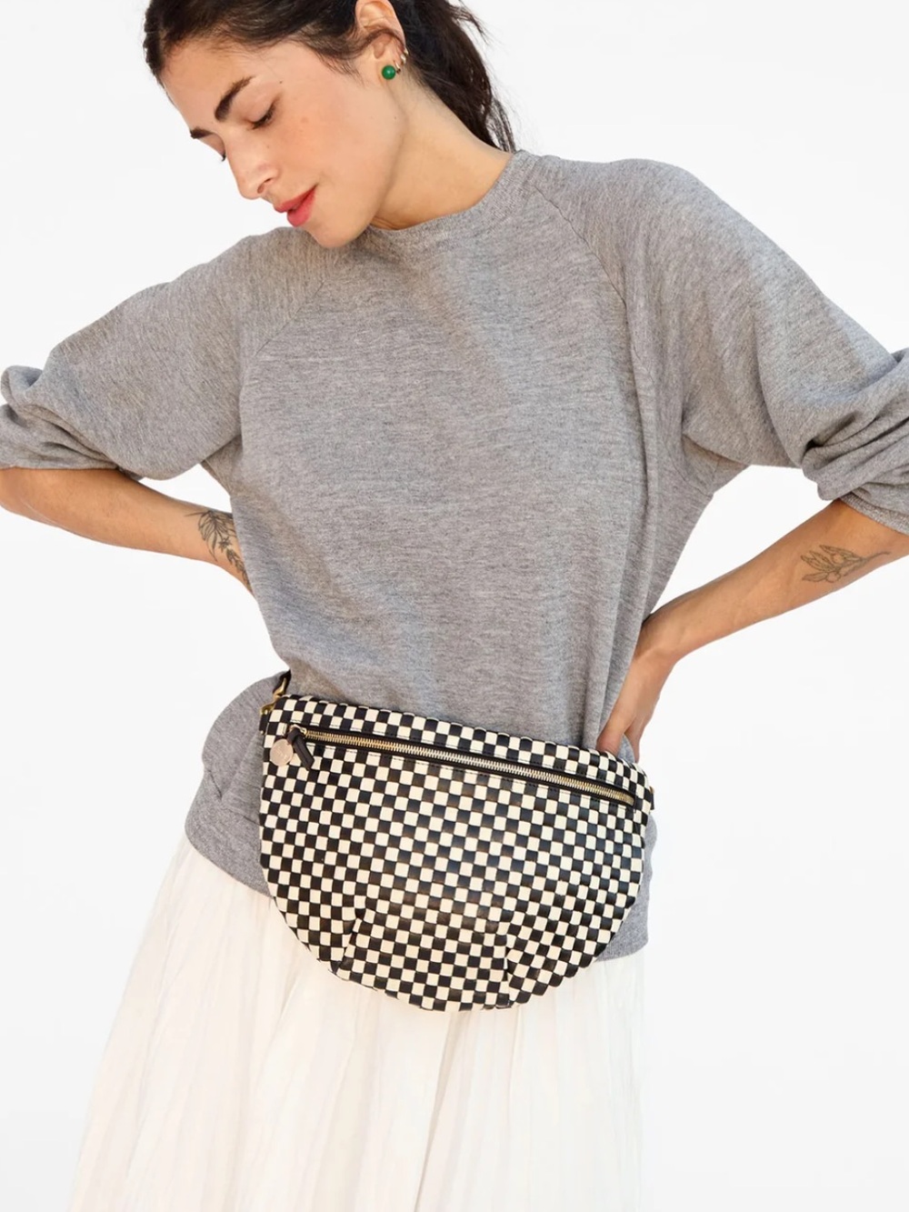 Clare V Grande Fanny Black & Cream Check Waist Bag - Picture 2 of 8